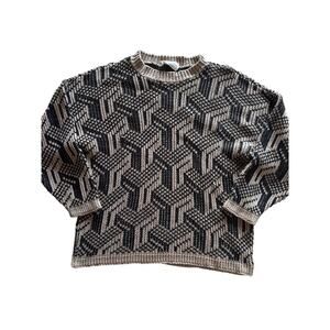 Vintage 80s 90s Knit Maven Womens S Geometric Cotton Blend Sweater USA